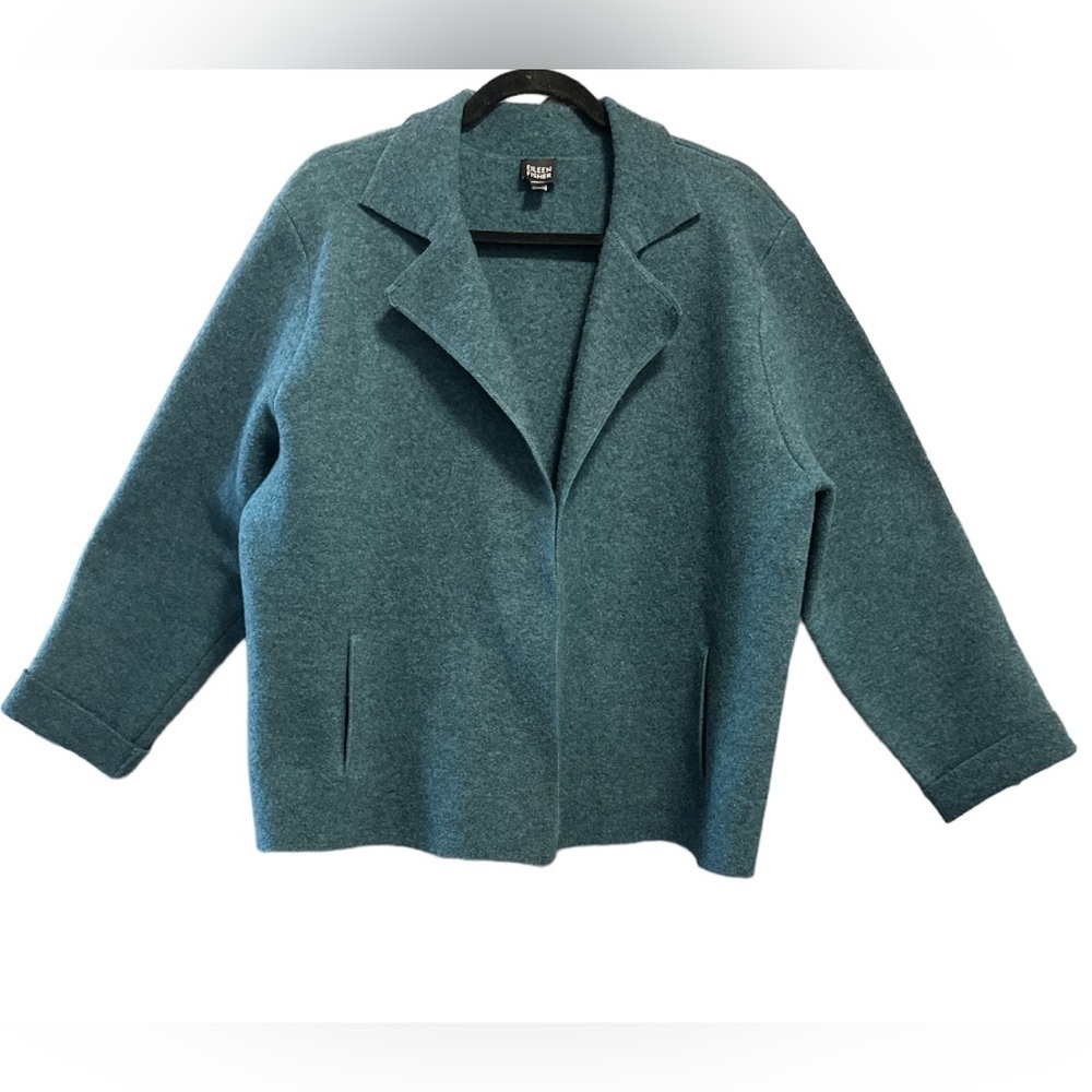 Eileen Fisher 100% wool cropped boxy relaxed fit cocoon jacket sz Medium